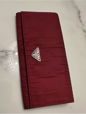 Prada Burgundy Satin Long Wallet with Triangle Logo